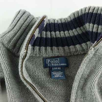 RALPH LAUREN POLO Large Pony Grey 100% Cotton Knit Zip-Up Turtle Neck Sweater (XS)