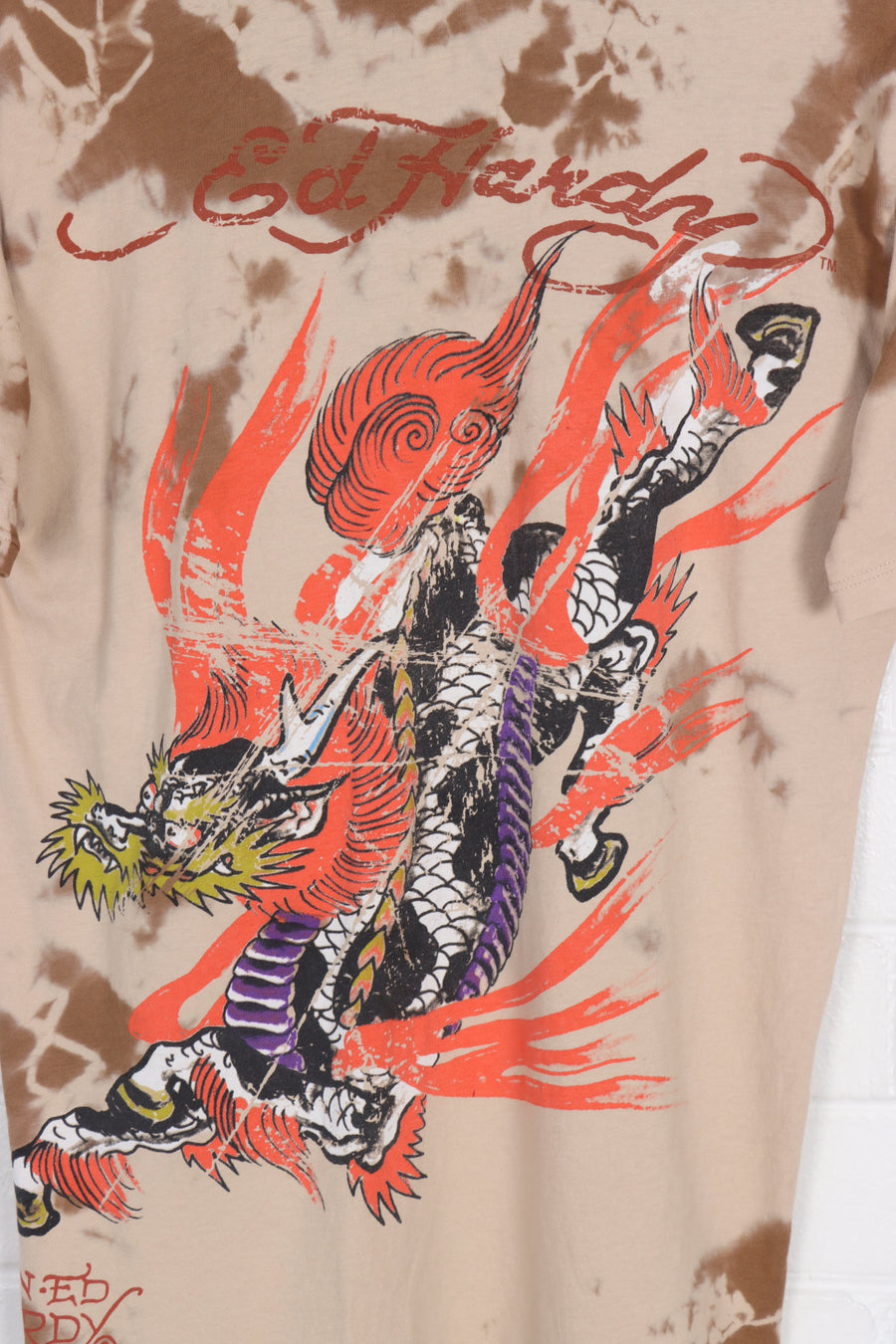 ED HARDY Skull & Dragon Tie-Dye All Over Y2K T-Shirt USA Made (S-M)