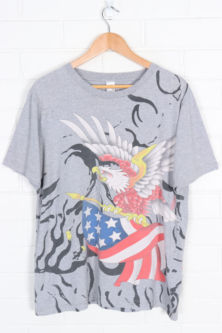 ED HARDY American Eagle Cross Y2K All Over Tee USA Made (L)