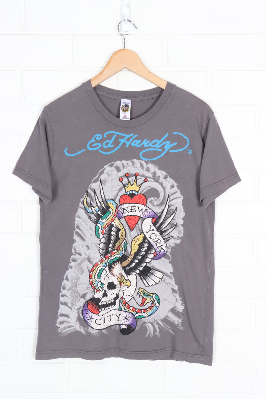 ED HARDY Skull Eagle & Snake Embellished T-Shirt USA Made (S-M)