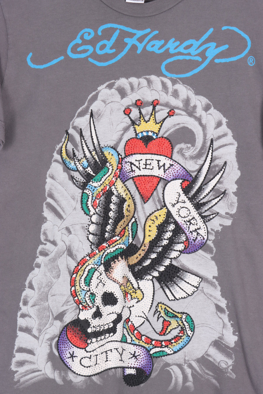 ED HARDY Skull Eagle & Snake Embellished T-Shirt USA Made (S-M)