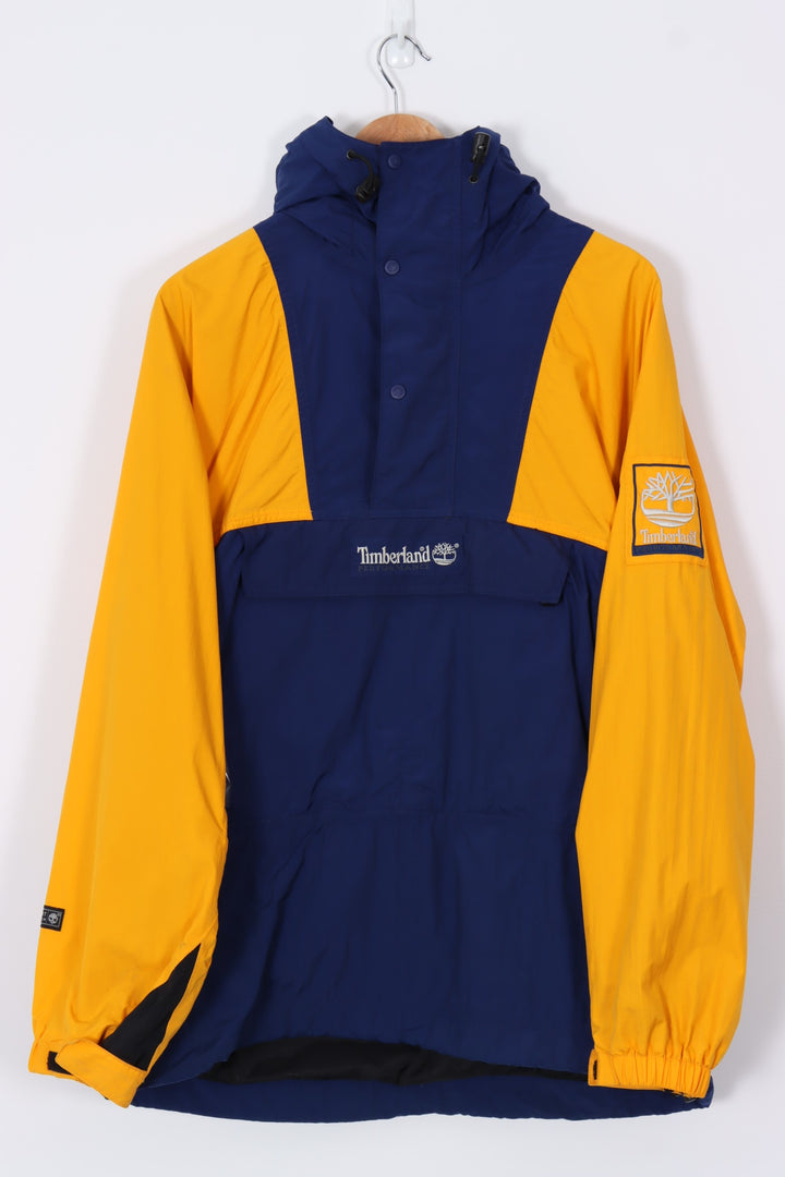 TIMBERLAND Embroidered Blue & Yellow 1/4 Zip Hooded Jacket (XL)