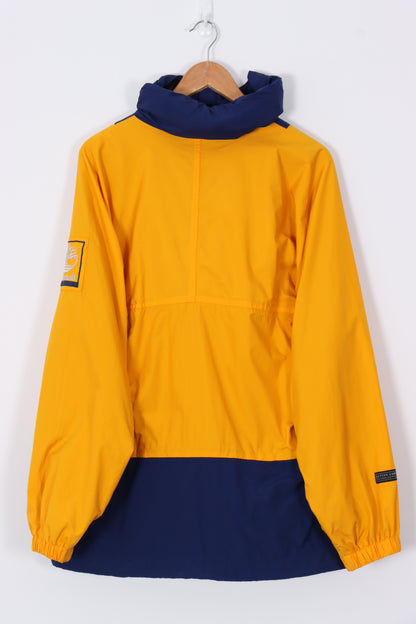 TIMBERLAND Embroidered Blue & Yellow 1/4 Zip Hooded Jacket (XL)