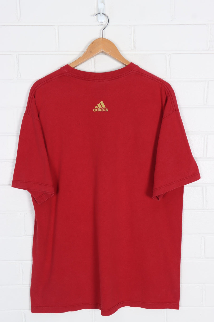ADIDAS Red & Gold Logo Spell Out Tee (XL)