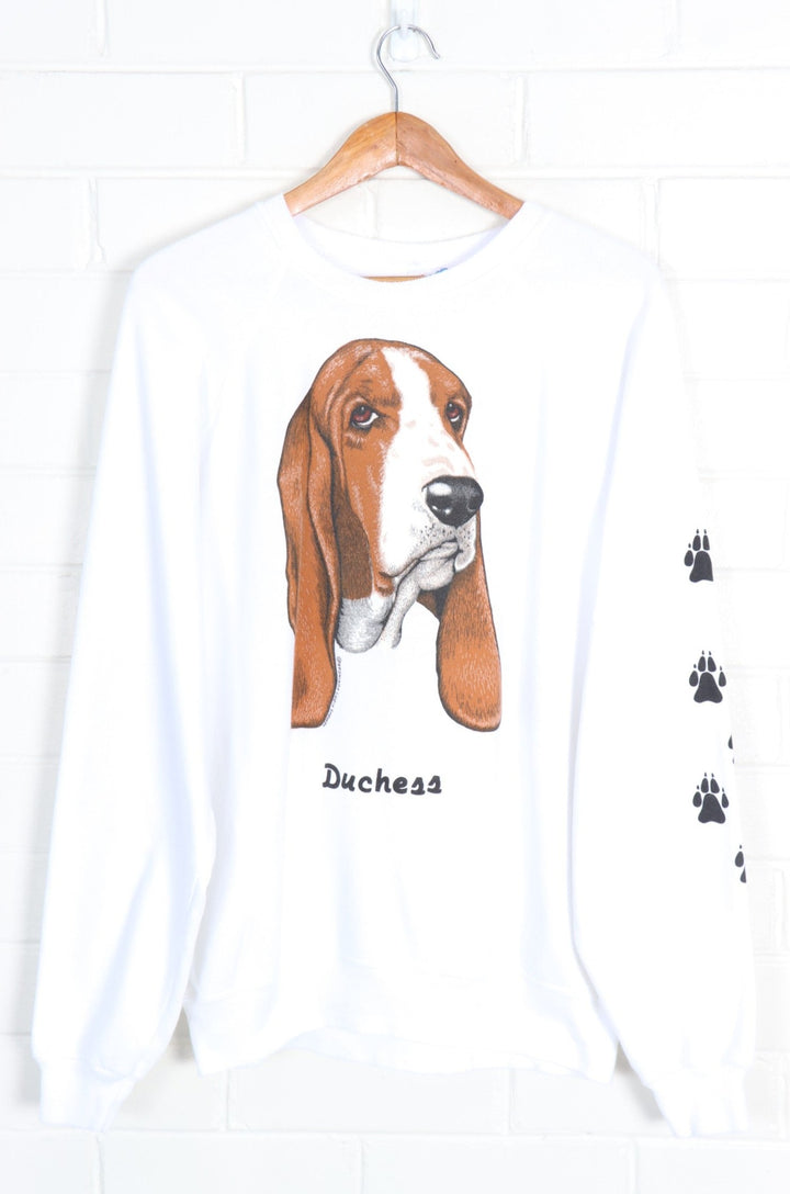 Basset Hound Dog 'Duchess' Paw Print Sleeve Sweatshirt USA Made (XL)