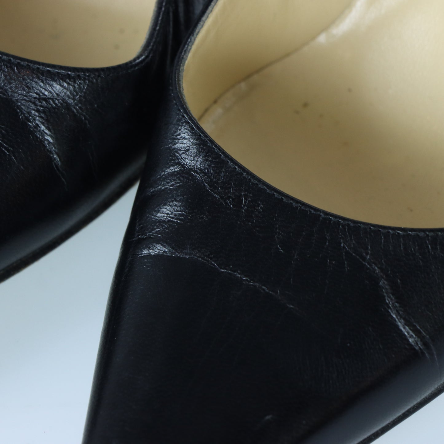 JIMMY CHOO Black Cut Out Tie Leather Italy Made Pump Heels (37.5)
