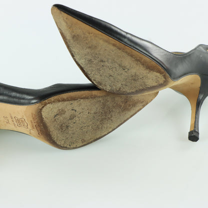 JIMMY CHOO Black Cut Out Tie Leather Italy Made Pump Heels (37.5)