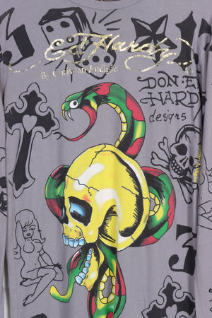 ED HARDY Skull & Snake All Over Trad Tattoo Long Sleeve Tee (S)
