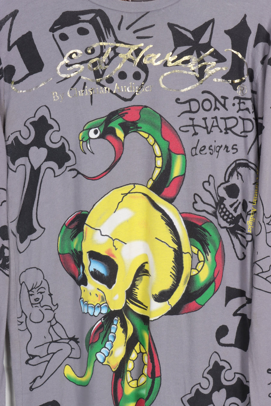 ED HARDY Skull & Snake All Over Trad Tattoo Long Sleeve Tee (S)