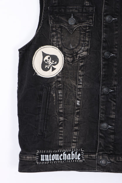 TRUE RELIGION World Tour Black Denim Distressed Jimmy Vest (L)