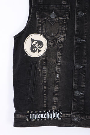 TRUE RELIGION World Tour Black Denim Distressed Jimmy Vest (L)