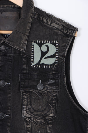 TRUE RELIGION World Tour Black Denim Distressed Jimmy Vest (L)