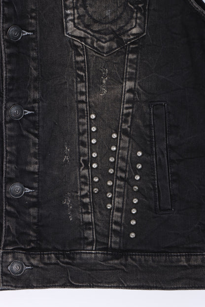 TRUE RELIGION World Tour Black Denim Distressed Jimmy Vest (L)