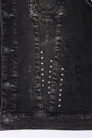 TRUE RELIGION World Tour Black Denim Distressed Jimmy Vest (L)