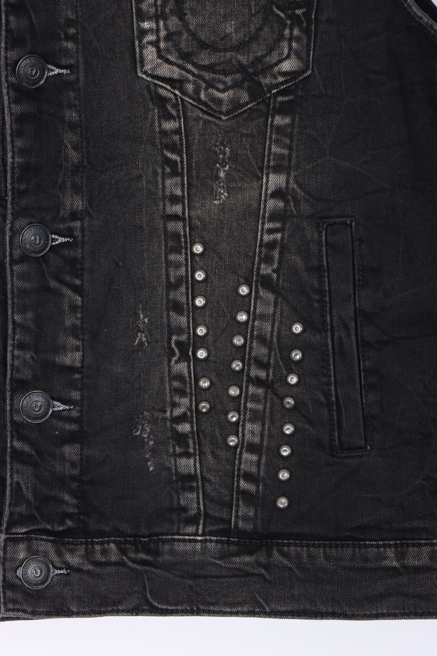 TRUE RELIGION World Tour Black Denim Distressed Jimmy Vest (L)