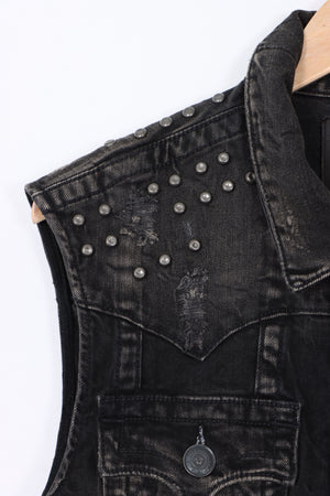 TRUE RELIGION World Tour Black Denim Distressed Jimmy Vest (L)