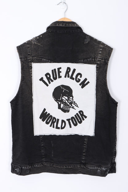 TRUE RELIGION World Tour Black Denim Distressed Jimmy Vest (L)