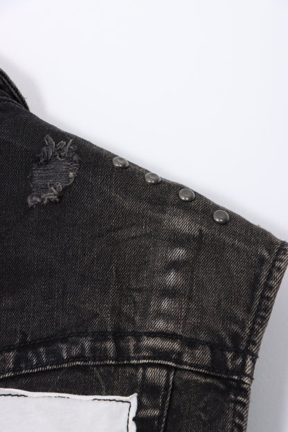 TRUE RELIGION World Tour Black Denim Distressed Jimmy Vest (L)
