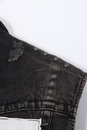 TRUE RELIGION World Tour Black Denim Distressed Jimmy Vest (L)