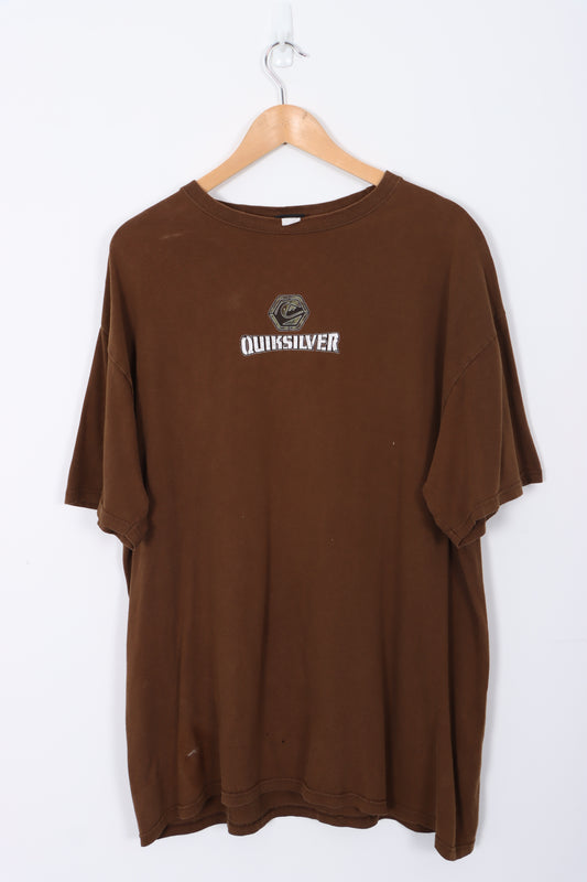 QUIKSILVER Spell Out Front Back Logo Brown Surfer T-Shirt (L)