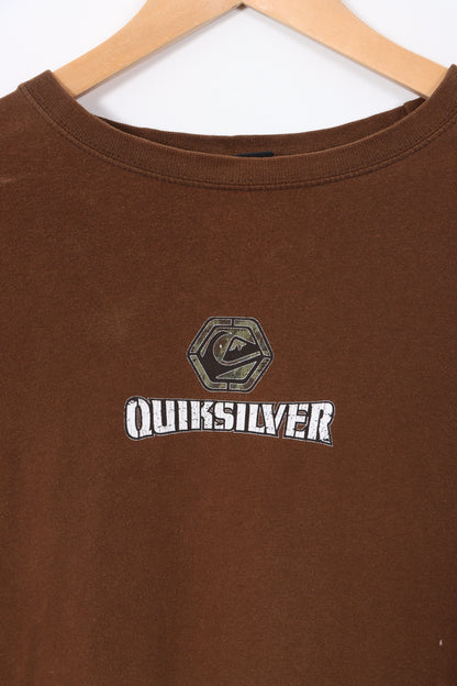 QUIKSILVER Spell Out Front Back Logo Brown Surfer T-Shirt (L)