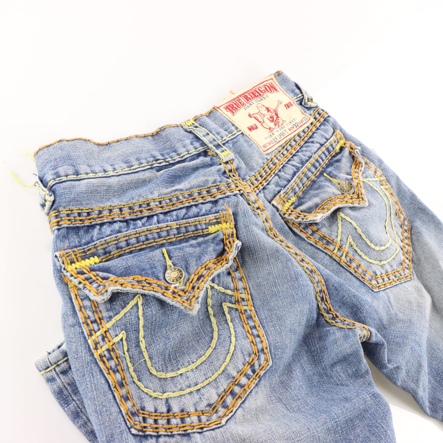 Vintage TRUE RELIGION 'Billy Super T' USA Made Thick Stitch Blue Jeans (32x33) ***COCO Vintage Sole Melbourne