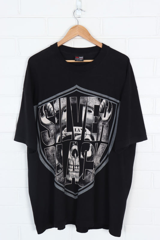 Oakland Raiders Silver Black Skeleton NFL USA Made Pro Sport Tee (XXL)