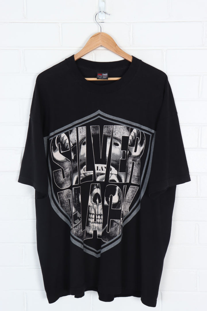 Oakland Raiders Silver Black Skeleton NFL USA Made Pro Sport Tee (XXL)