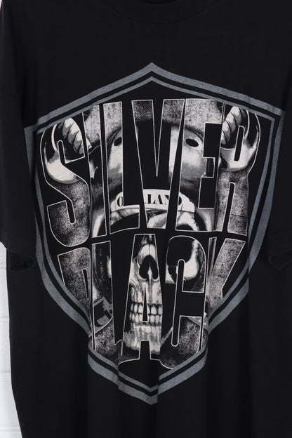 Oakland Raiders Silver Black Skeleton NFL USA Made Pro Sport Tee (XXL)