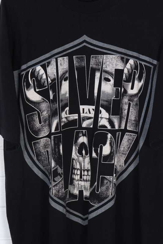 Oakland Raiders Silver Black Skeleton NFL USA Made Pro Sport Tee (XXL)