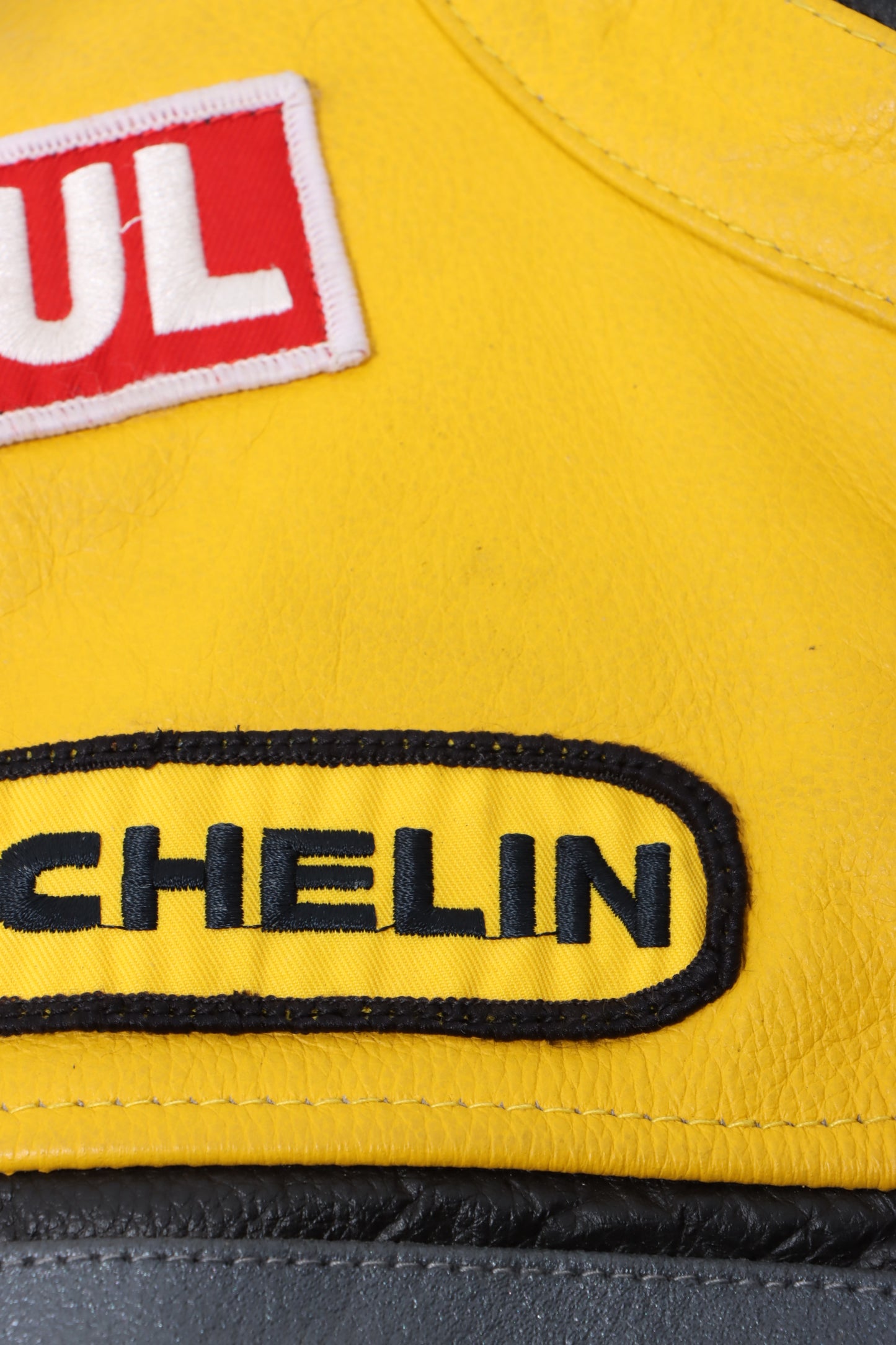 Vintage LUCKY STRIKE Yellow Leather Motorcycle Racing Jacket (XS-S)