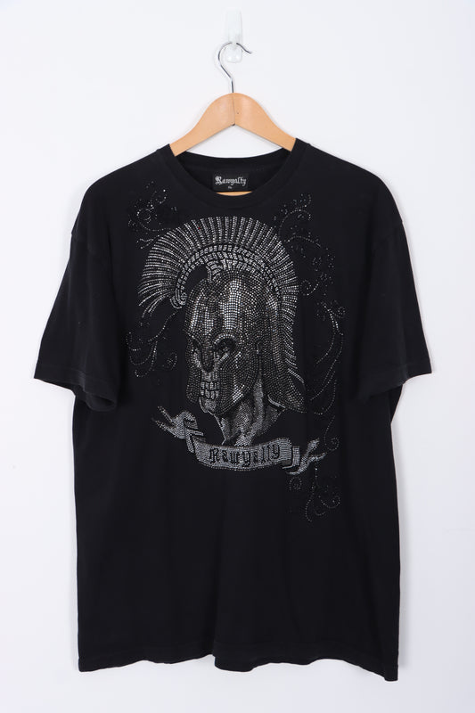 RAWYALTY Y2K Rhinestone Roman Soldier Design USA Made Tee (XL)