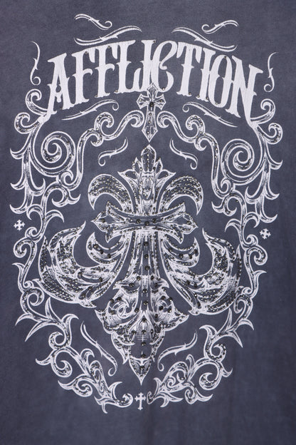 AFFLICTION Rhinestone Graphic Lace Back Detail Tee (L Women's)