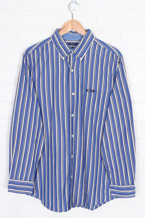 CHAPS RALPH LAUREN Blue & Yellow Striped Button Up Shirt (XL)