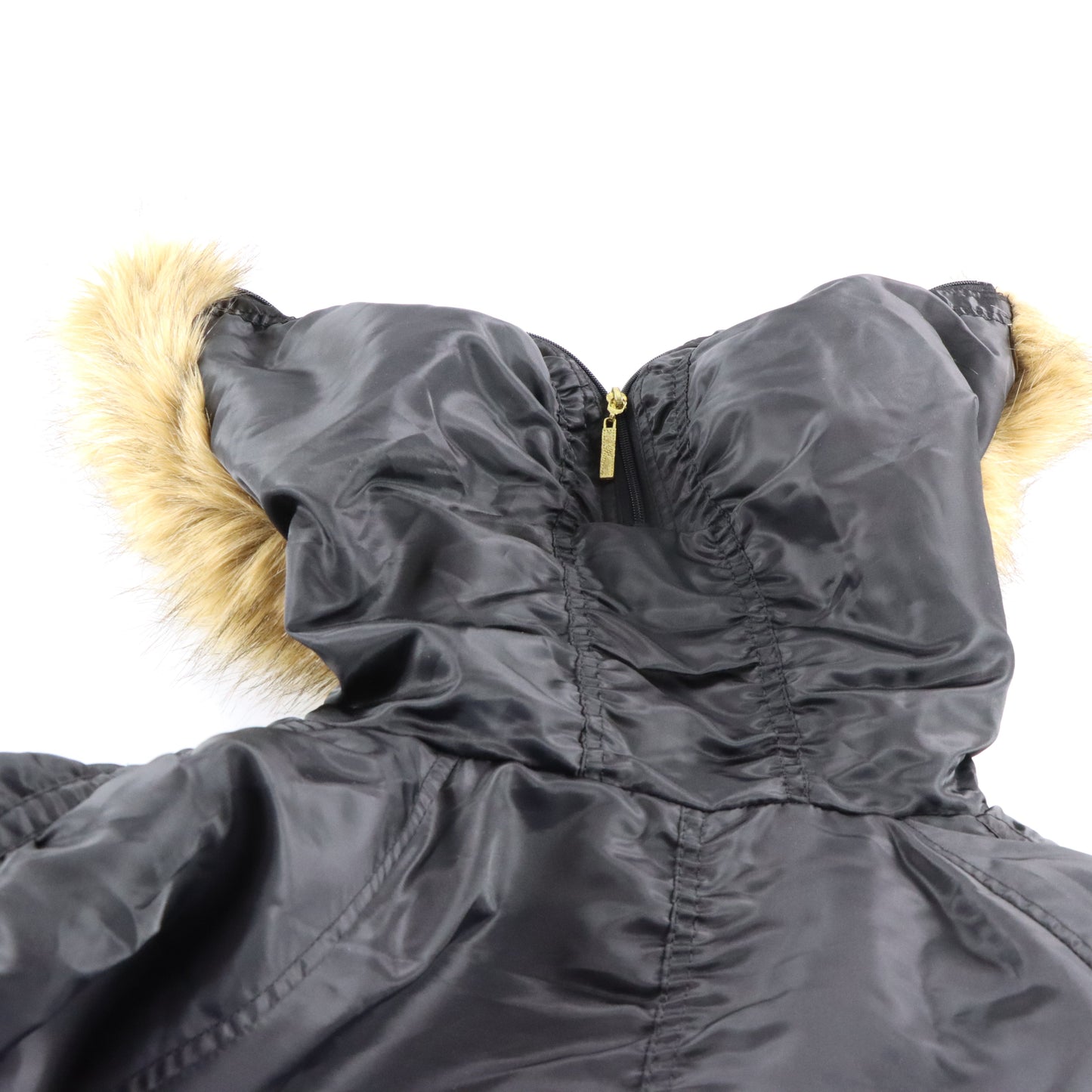 Vintage SOUTHPOLE Embroidered Gold Logo Black Y2K Faux Fur Hoodie Puffer Jacket (Women's S) ***COCO Vintage Sole Melbourne