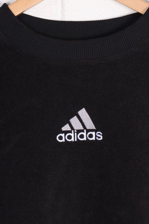 ADIDAS Black & White Embroidered Fleece Sweatshirt (XL)