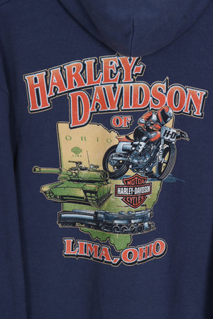 HARLEY DAVIDSON Ohio Sleeve Print Navy Zip Up Hoodie (L)