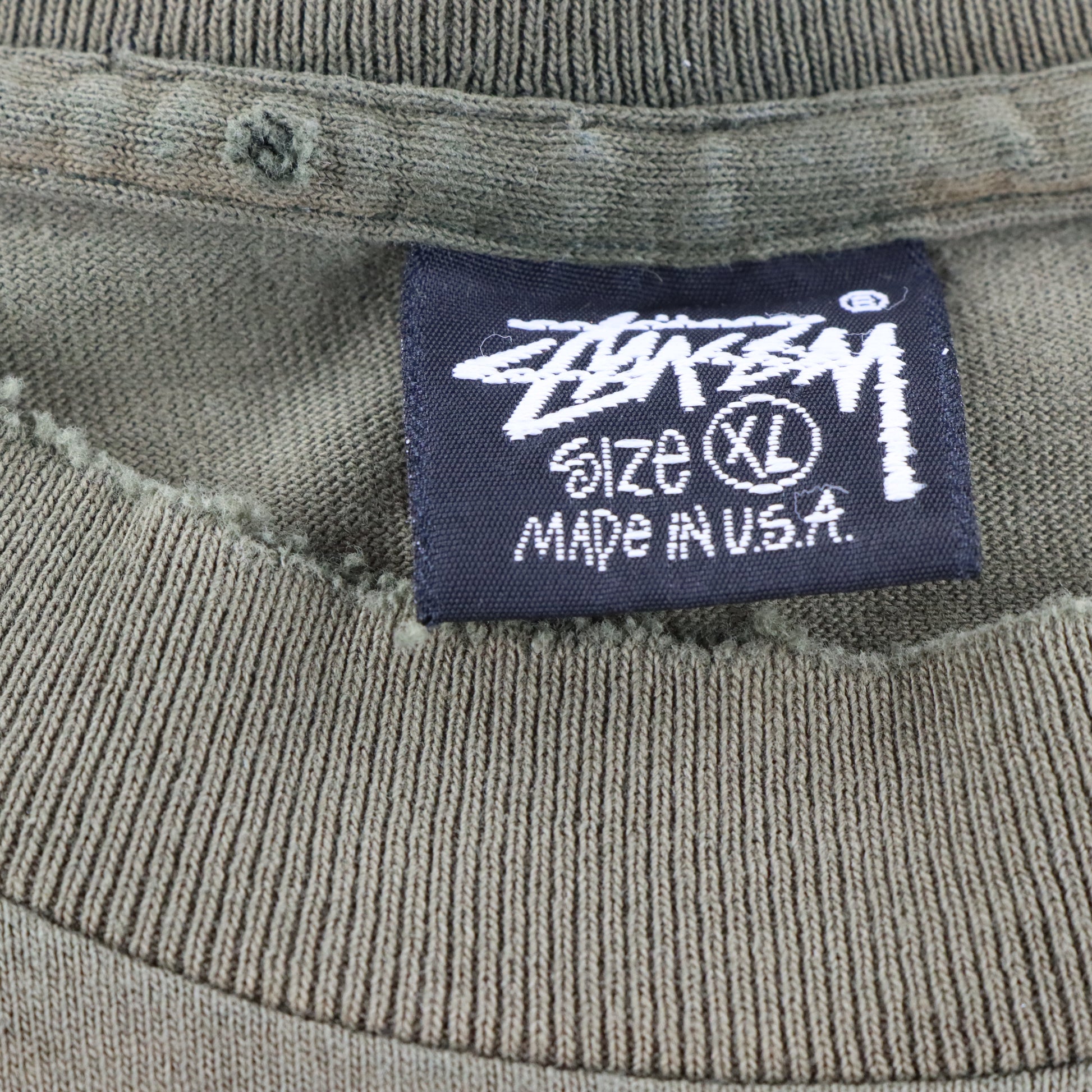 Vintage STUSSY Single Stitch USA Made Distressed Olive Green Tee (XL TALL) ***COCO Vintage Sole Melbourne