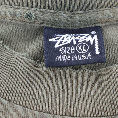 Vintage STUSSY Single Stitch USA Made Distressed Olive Green Tee (XL TALL) ***COCO Vintage Sole Melbourne
