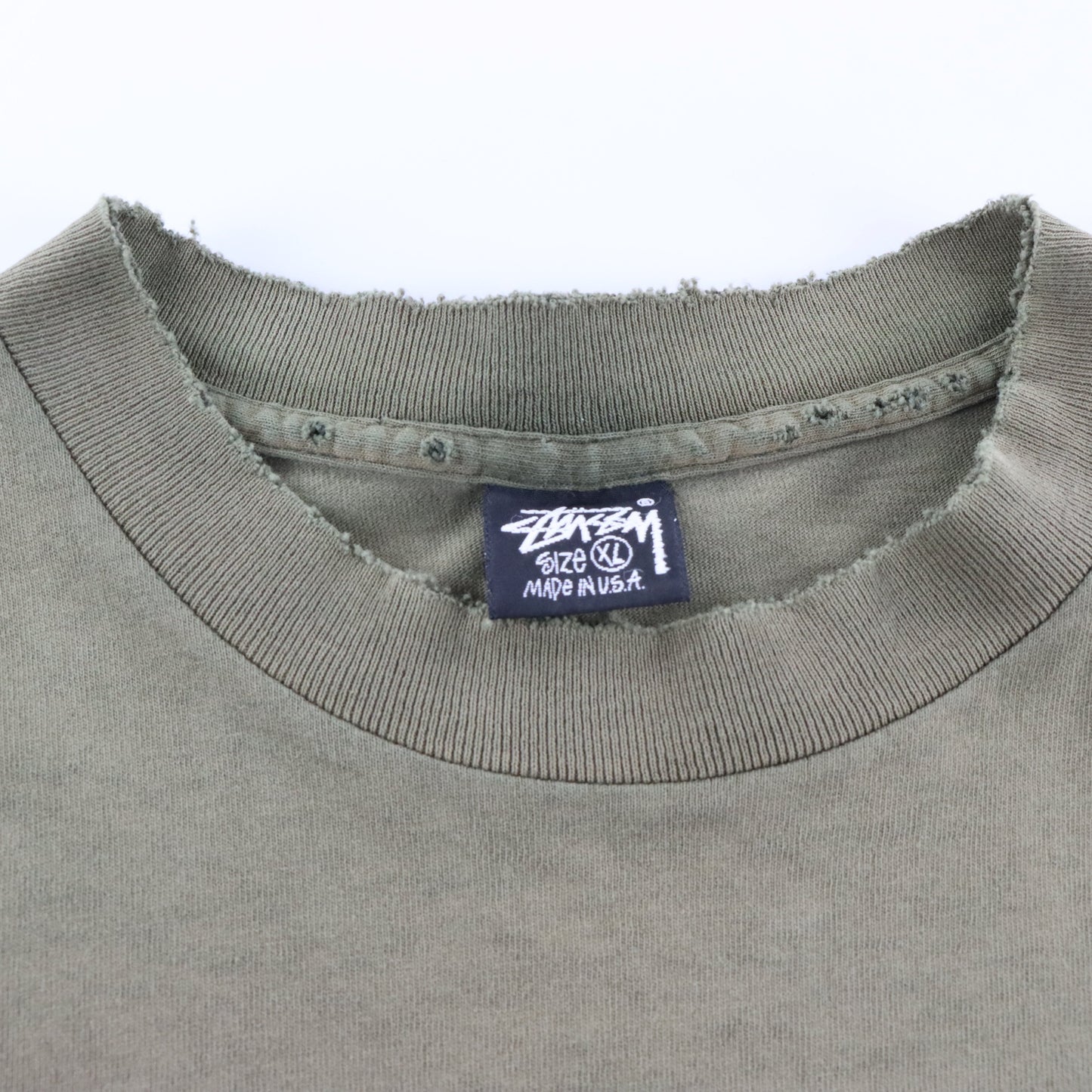 Vintage STUSSY Single Stitch USA Made Distressed Olive Green Tee (XL TALL) ***COCO Vintage Sole Melbourne