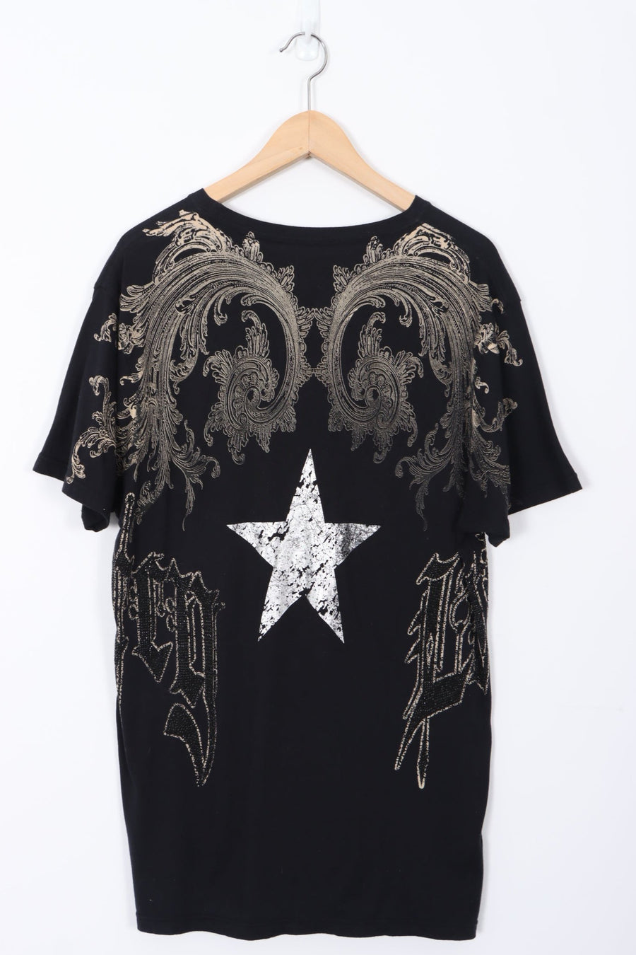 Front Back Graphic Grunge Y2K Rhinestone Design Tee (XL)