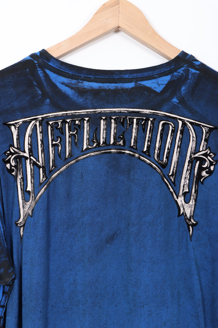 AFFLICTION Live Fast Velvet Skull Design Side Knit Stitch Detail Tee (XL)