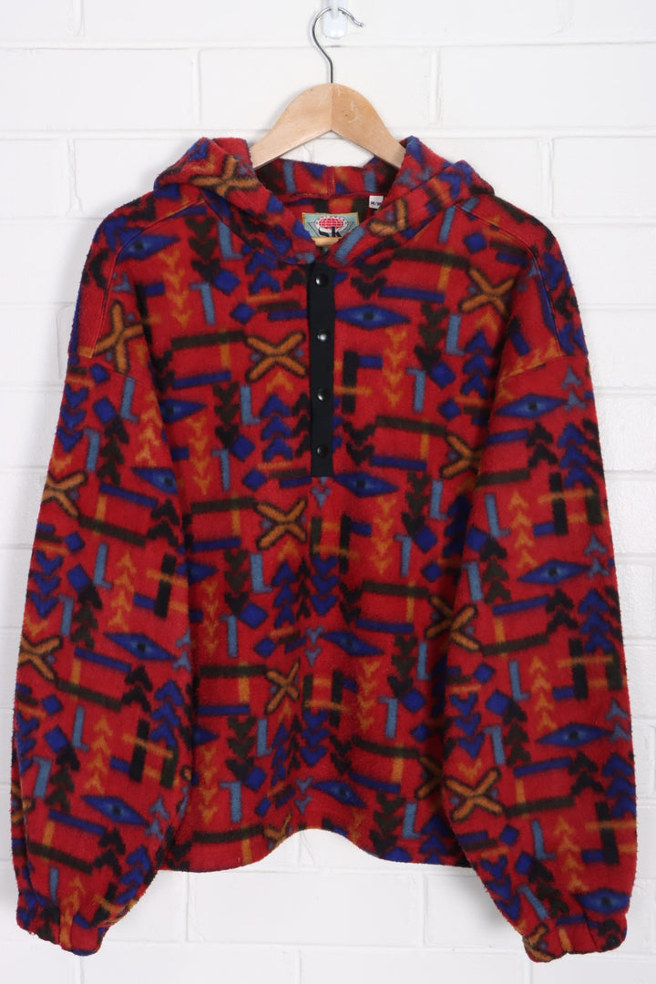 Geometric Print 1/4 Snap Hooded Fleece Sweatshirt (L-XL)