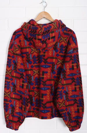 Geometric Print 1/4 Snap Hooded Fleece Sweatshirt (L-XL)