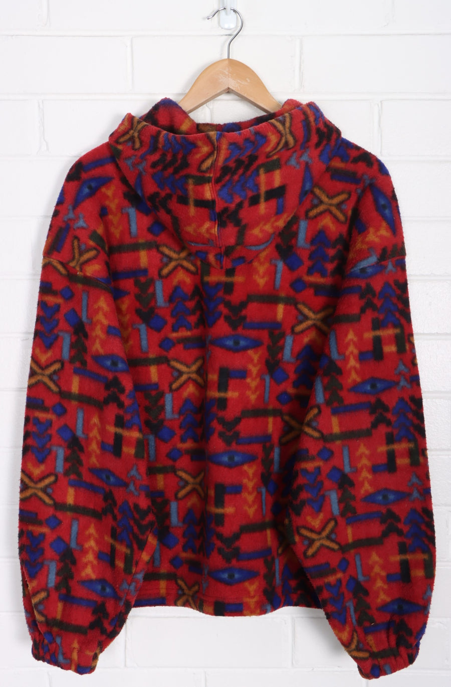 Geometric Print 1/4 Snap Hooded Fleece Sweatshirt (L-XL)