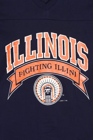 Illinois Fighting Illini V-Neck LOGO 7 Single Stitch T-Shirt USA Made (M)