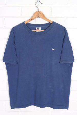 NIKE Embroidered Swoosh Logo Blue Boxy T-Shirt USA Made (L)