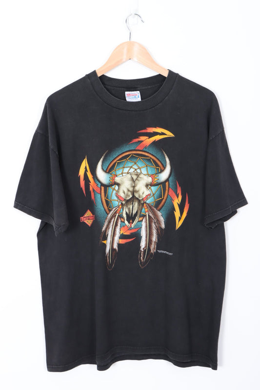 Vintage 1994 Easyrider Buffalo Skull Graphic Print T-Shirt (L-XL)