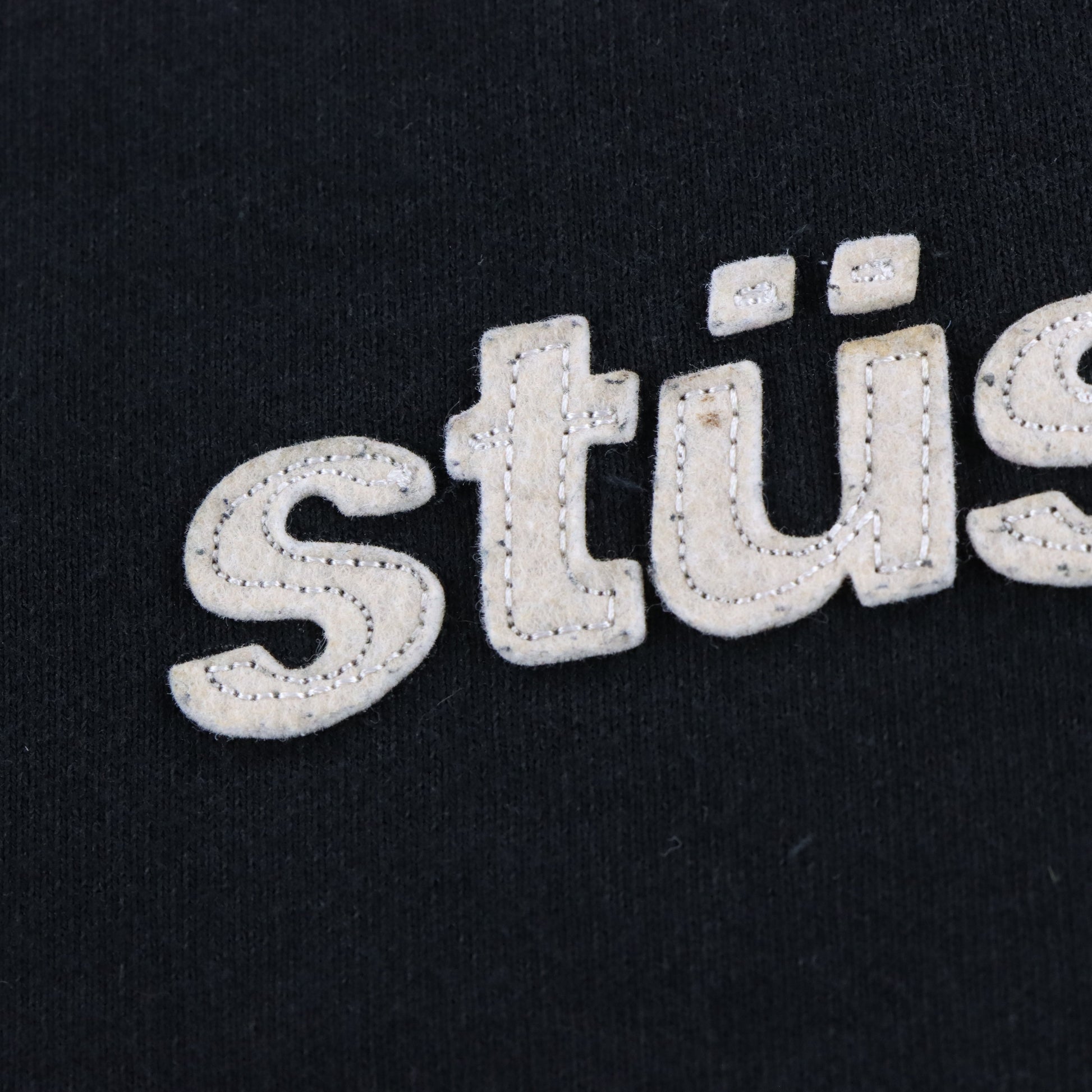 Vintage STUSSY Sport Black & Blue Embroidered Spell Out Logo Sweatshirt (L) ***COCO Vintage Sole Melbourne