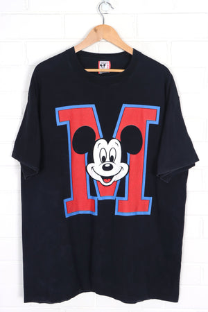DISNEY 90s Classic Mickey Mouse 'M' Face T-Shirt USA Made (XXL)